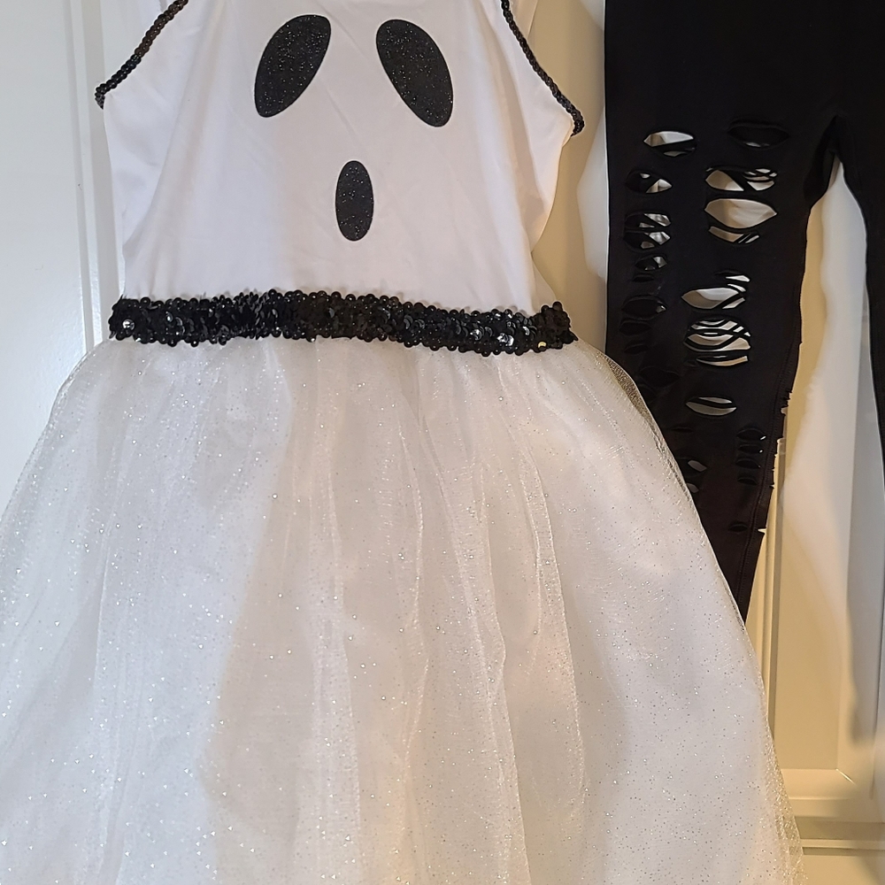 Girls Ghost Sparkly Halloween Costume Dress with Leggings small - Picture 7 of 7